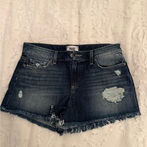 PAIGE Distressed Denim Jean Shorts - Dark Blue
